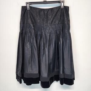 Dorothee Bis Pleated Skirt Size 8 Black Velvet Trim Acanthus A-line Whimsigoth